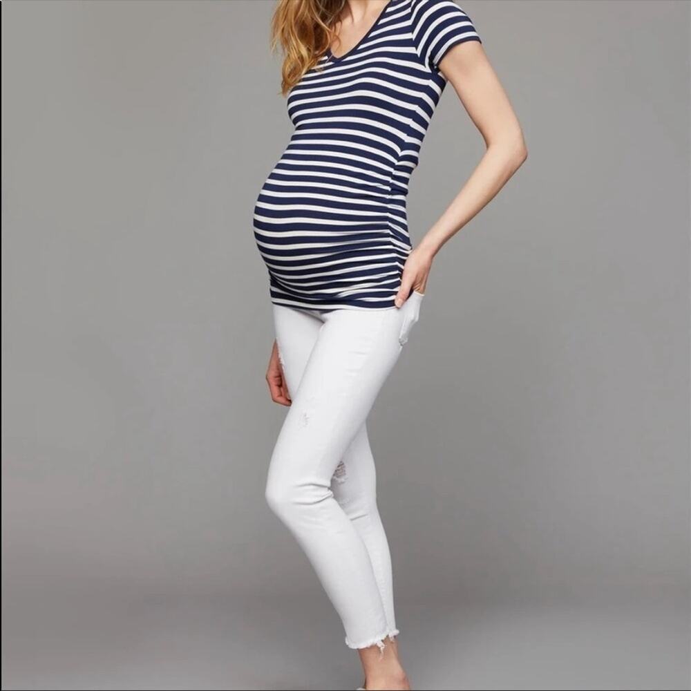 Articles of Society Skinny Distress Cropped Full Panel White Maternity Jeans 26